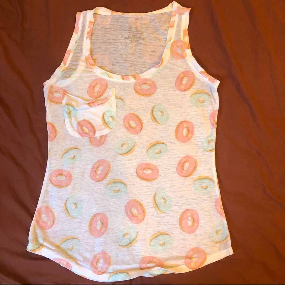 Small Donut Print Pocket Tank